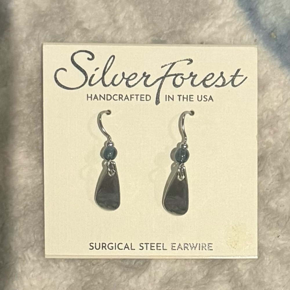 Silver Forest Teardrop Earrings with Blue Accents